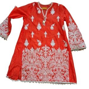 Sana Safinaz Orange Embroidered Kurti | Mint | Ornate Neckline | South Asian